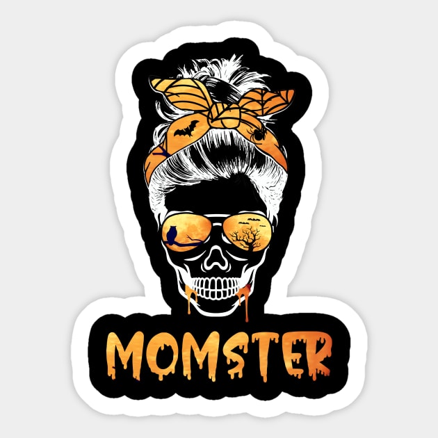 Momster Mom Skull Messy Bun Spooky Glasses Halloween Costume Sticker by cytoplastmaximume